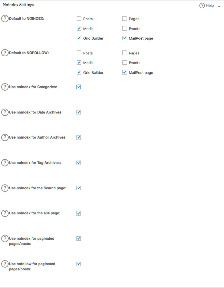 nonindex settings